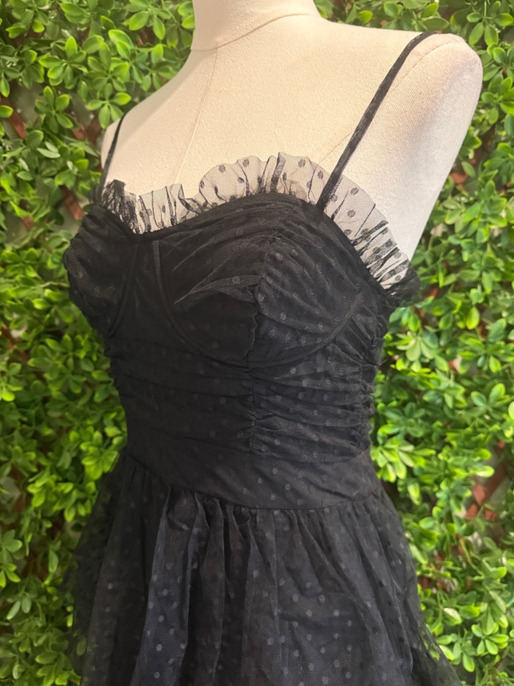 NWT- Sweetheart Style Black Polka Dot Bustier Midi Dress - Picture 7 of 16